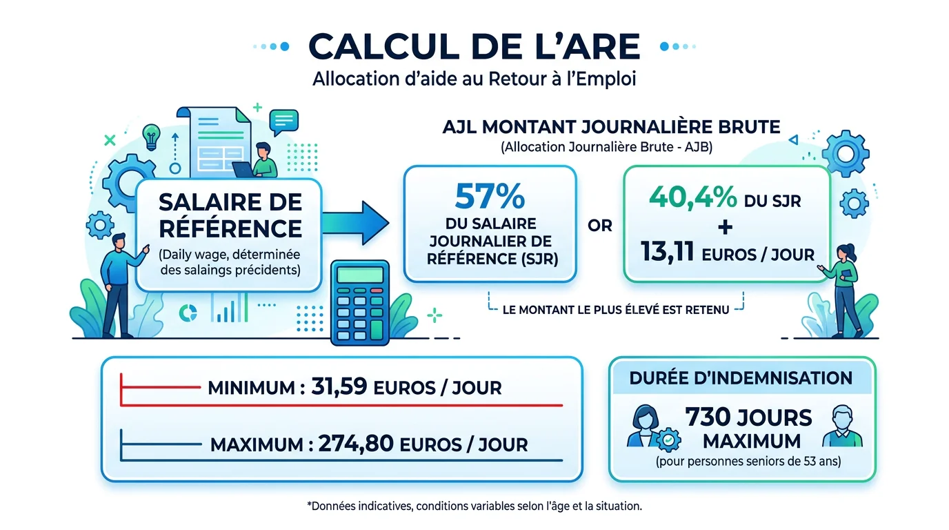 Infographie du calcul du montant ARE chômage après démission pour reconversion