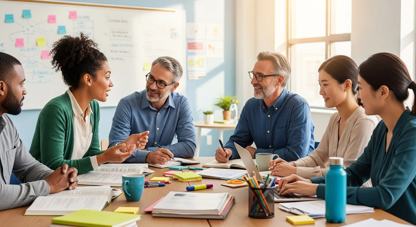 Équipe d'animateurs et directeur en réunion de co-construction du projet pédagogique