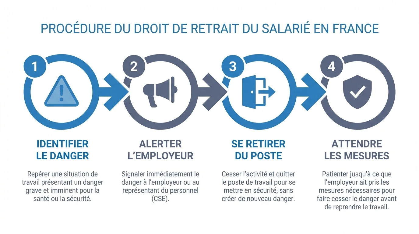 Infographie de la procédure étape par étape pour exercer son droit de retrait