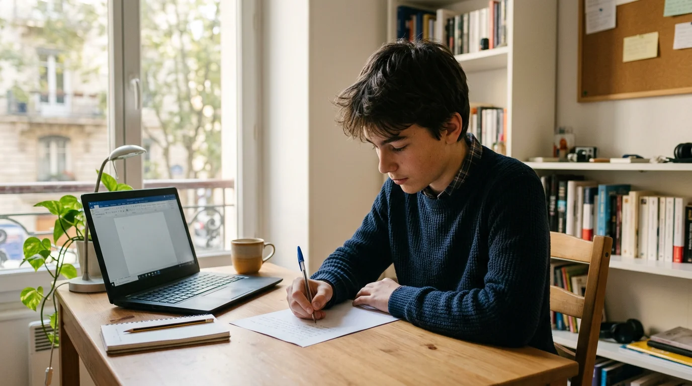 Élève de 3ème rédigeant sa lettre de motivation pour un stage