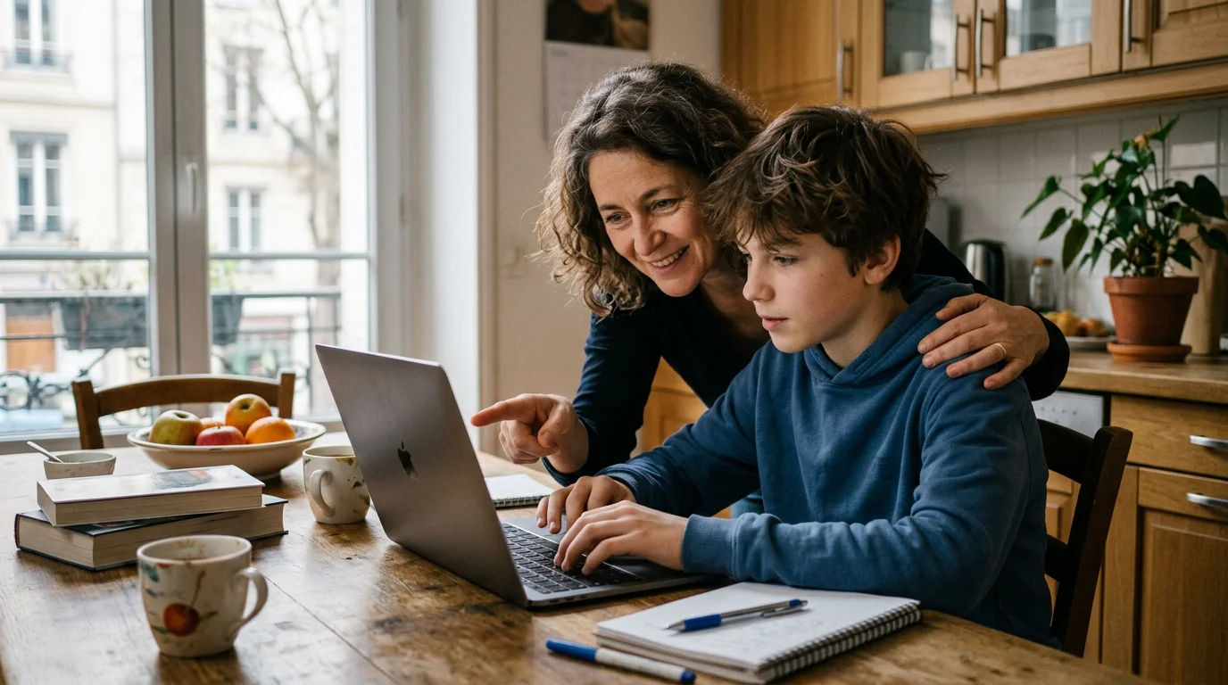 Parent aidant son enfant à écrire sa lettre de motivation de stage