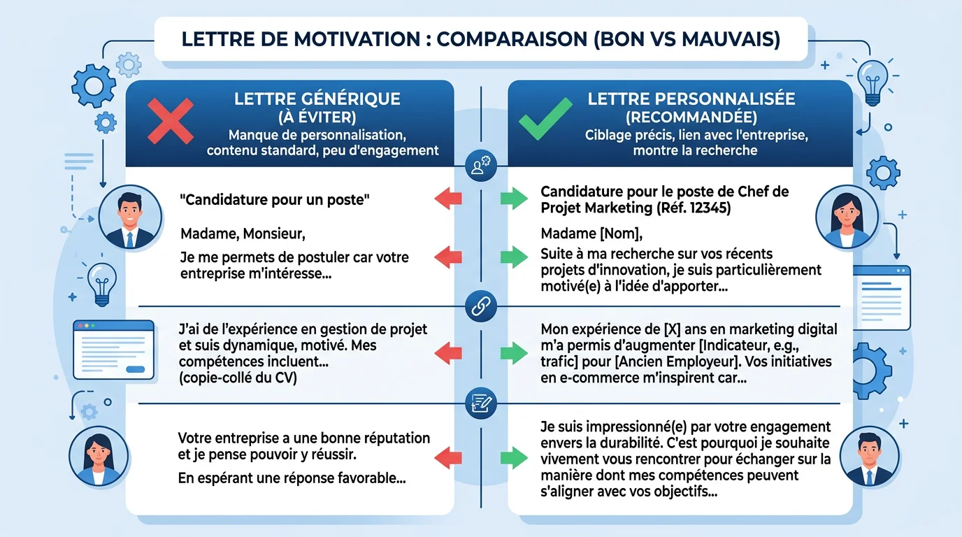 Comparatif entre lettre de motivation générique et personnalisée pour un master