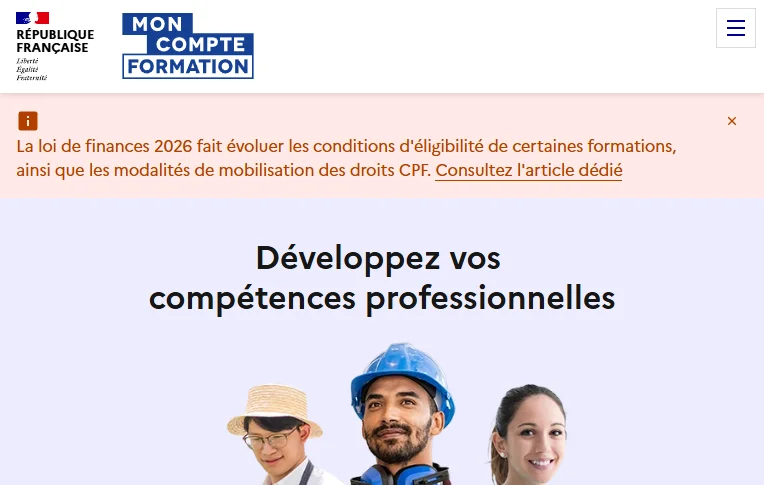Capture d'ecran du site Mon Compte Formation pour consulter ses droits CPF