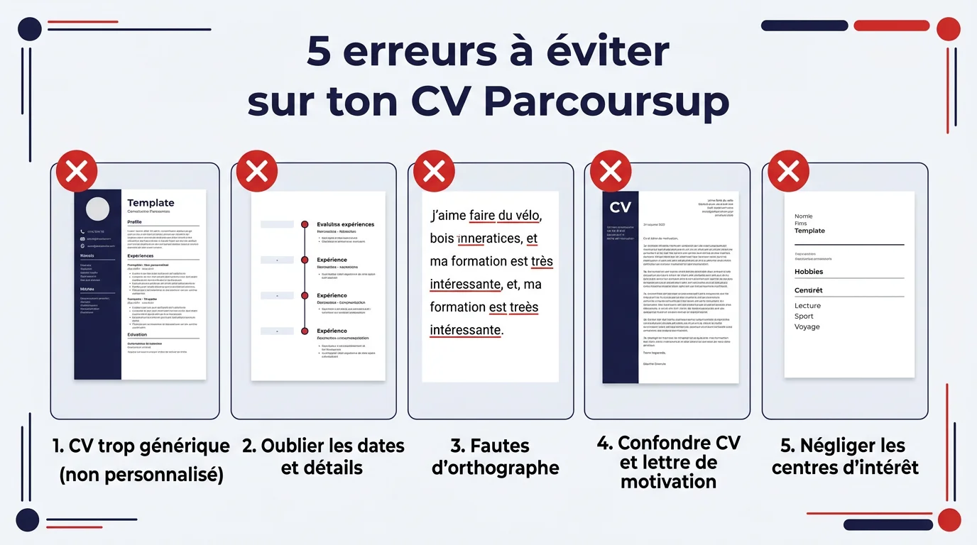 Infographie des 5 erreurs les plus fréquentes à éviter sur un CV Parcoursup