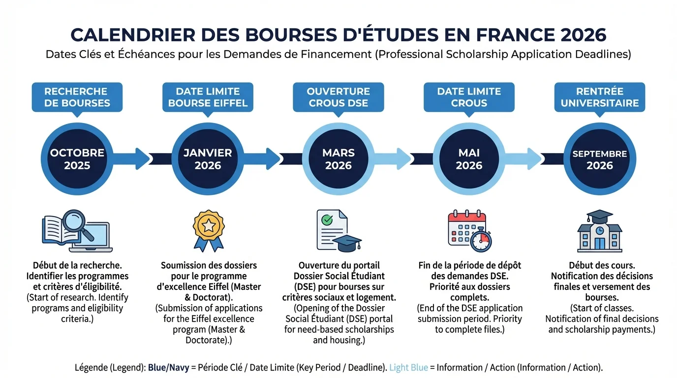 Calendrier des candidatures aux bourses pour étudiants étrangers en France 2026