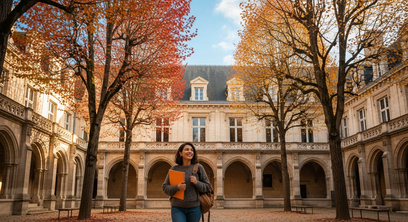 Étudiante internationale sur un campus universitaire en France