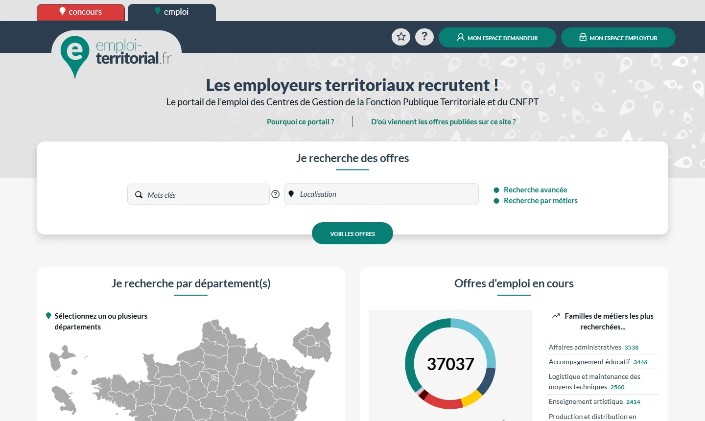 Portail emploi-territorial.fr des centres de gestion et du CNFPT pour les concours de la fonction publique territoriale