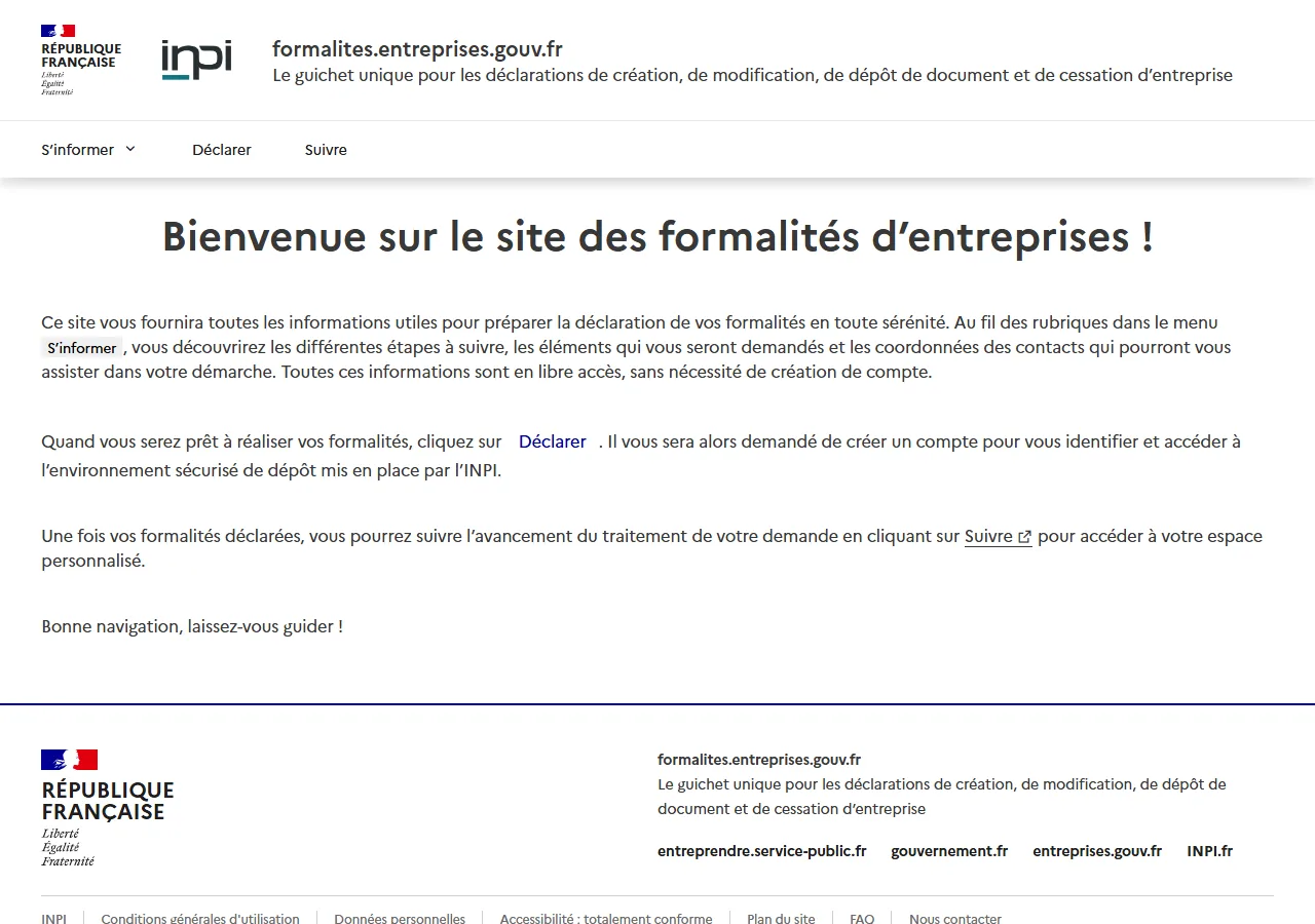 Guichet unique des formalités d'entreprises sur formalites.entreprises.gouv.fr pour créer son activité de freelance