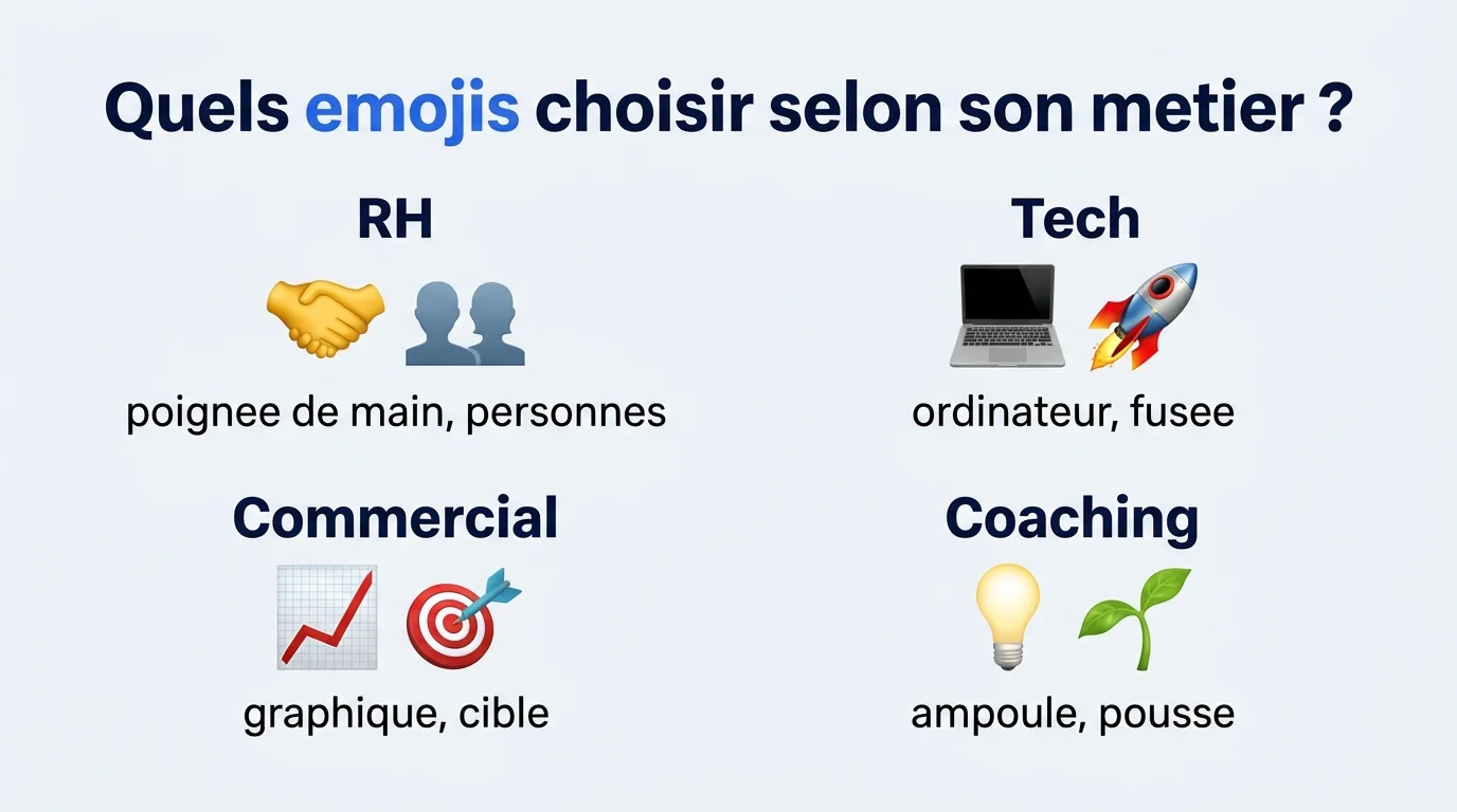 Emojis adaptés selon le métier : RH, tech, commercial, coaching