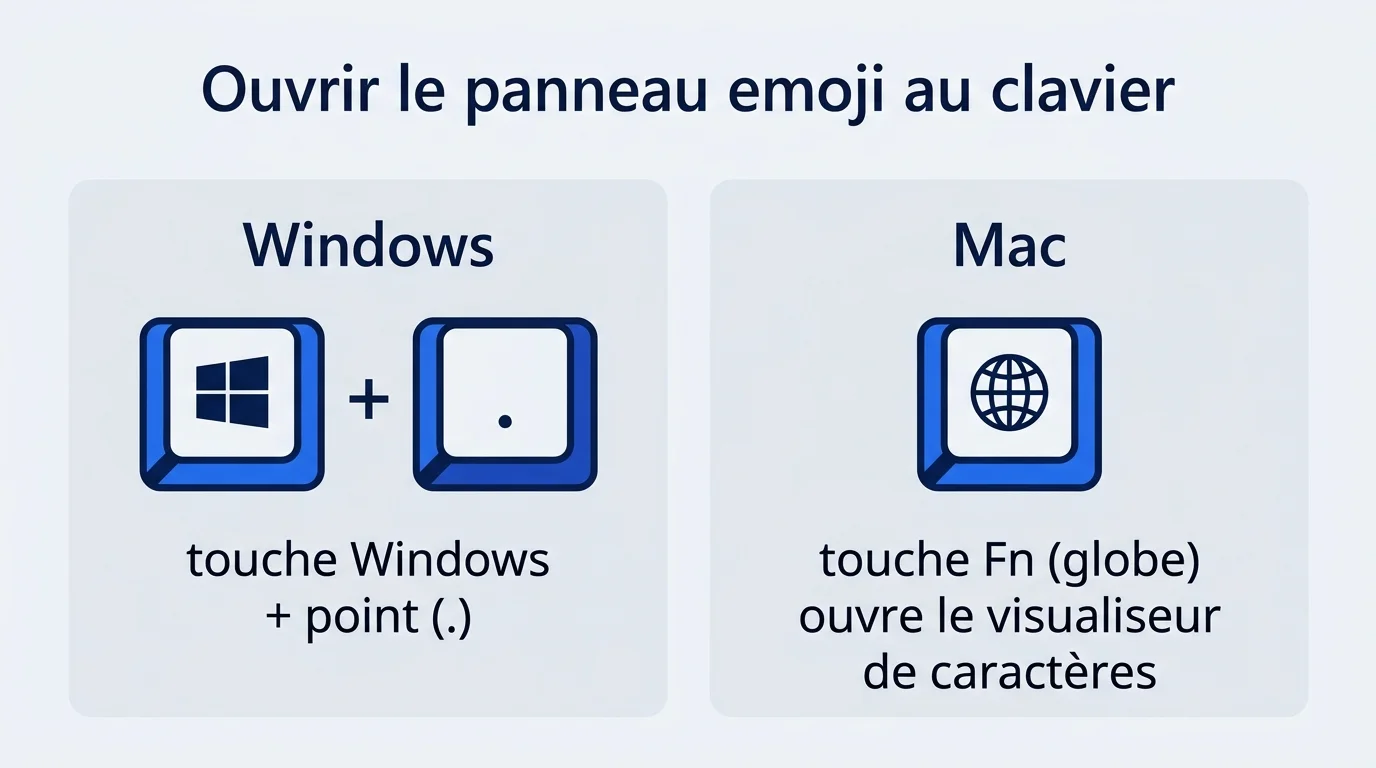 Raccourcis clavier pour ouvrir le panneau emoji sur Windows et Mac