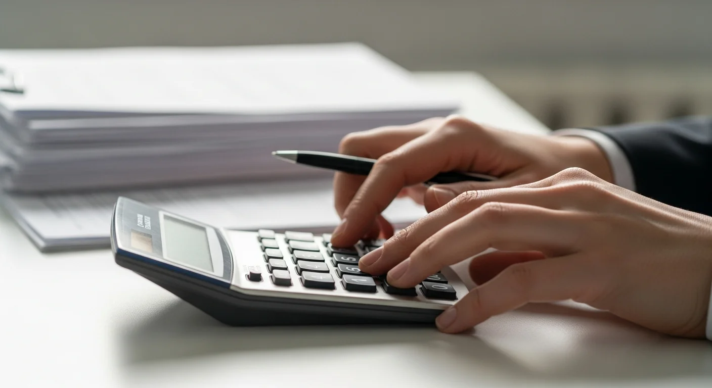 Calcul du traitement d'un fonctionnaire avec calculatrice et documents sur un bureau