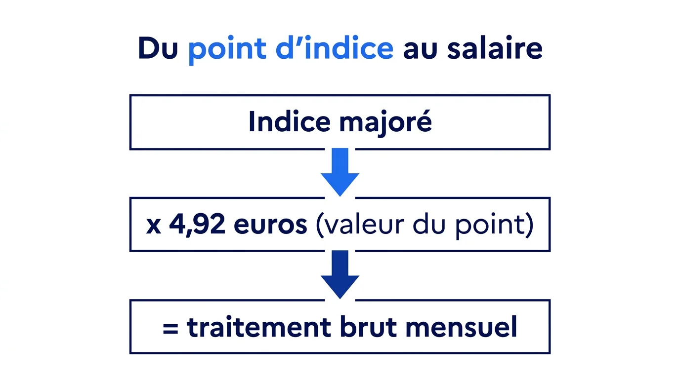 Calcul du traitement brut mensuel à partir de l'indice majoré et de la valeur du point d'indice