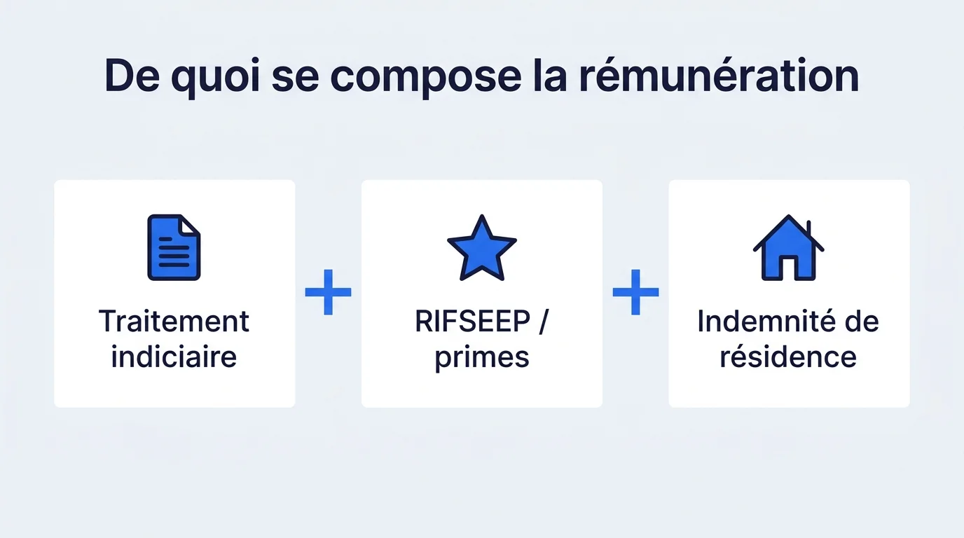 Composition de la rémunération d'un fonctionnaire de catégorie B : traitement indiciaire, RIFSEEP, indemnité de résidence