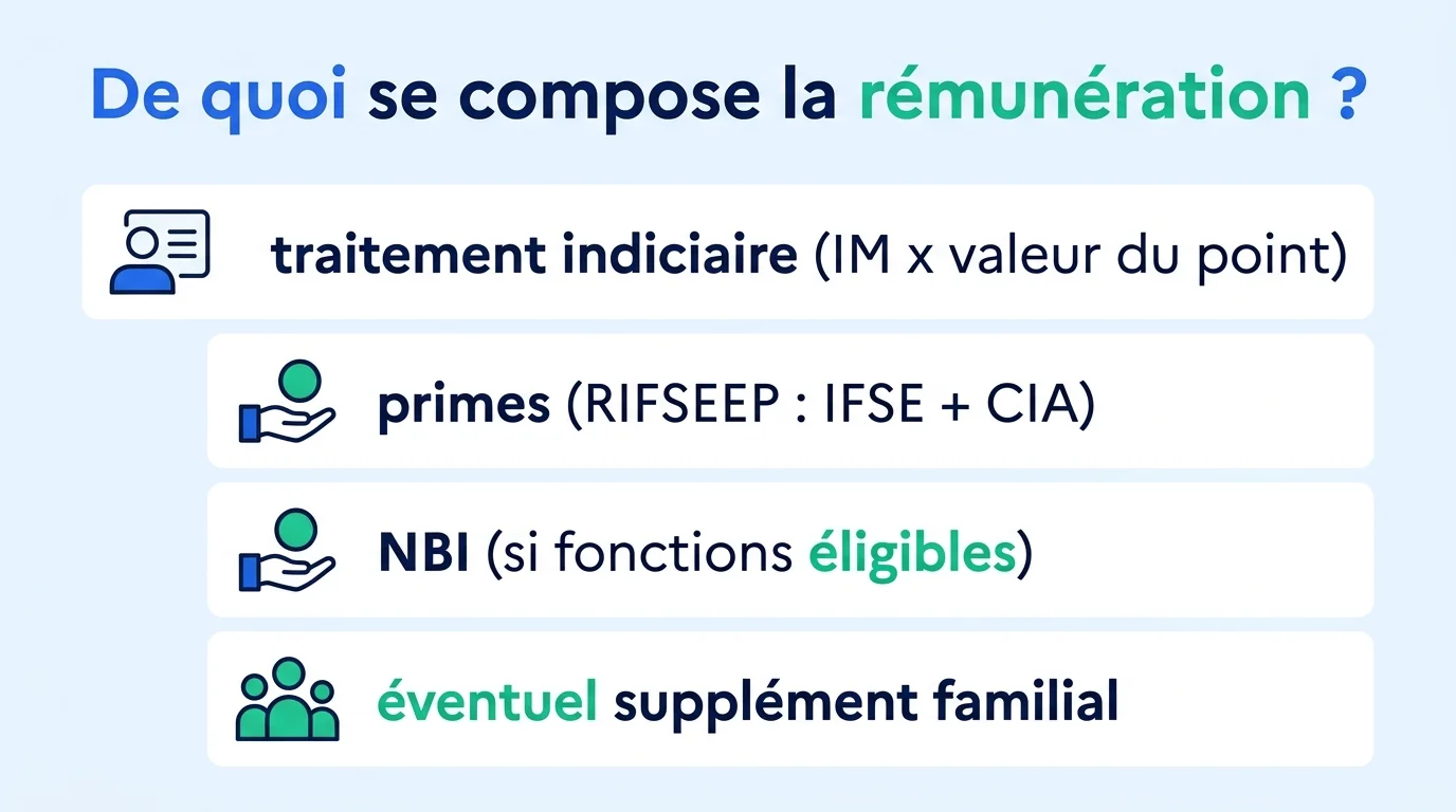 Composition de la rémunération d'un technicien territorial : traitement, primes RIFSEEP, NBI, supplément familial