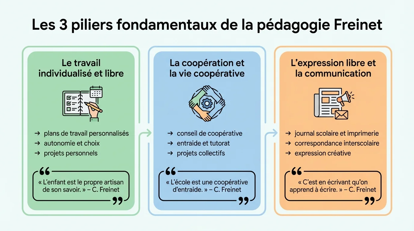 Les 3 piliers fondamentaux de la pédagogie Freinet