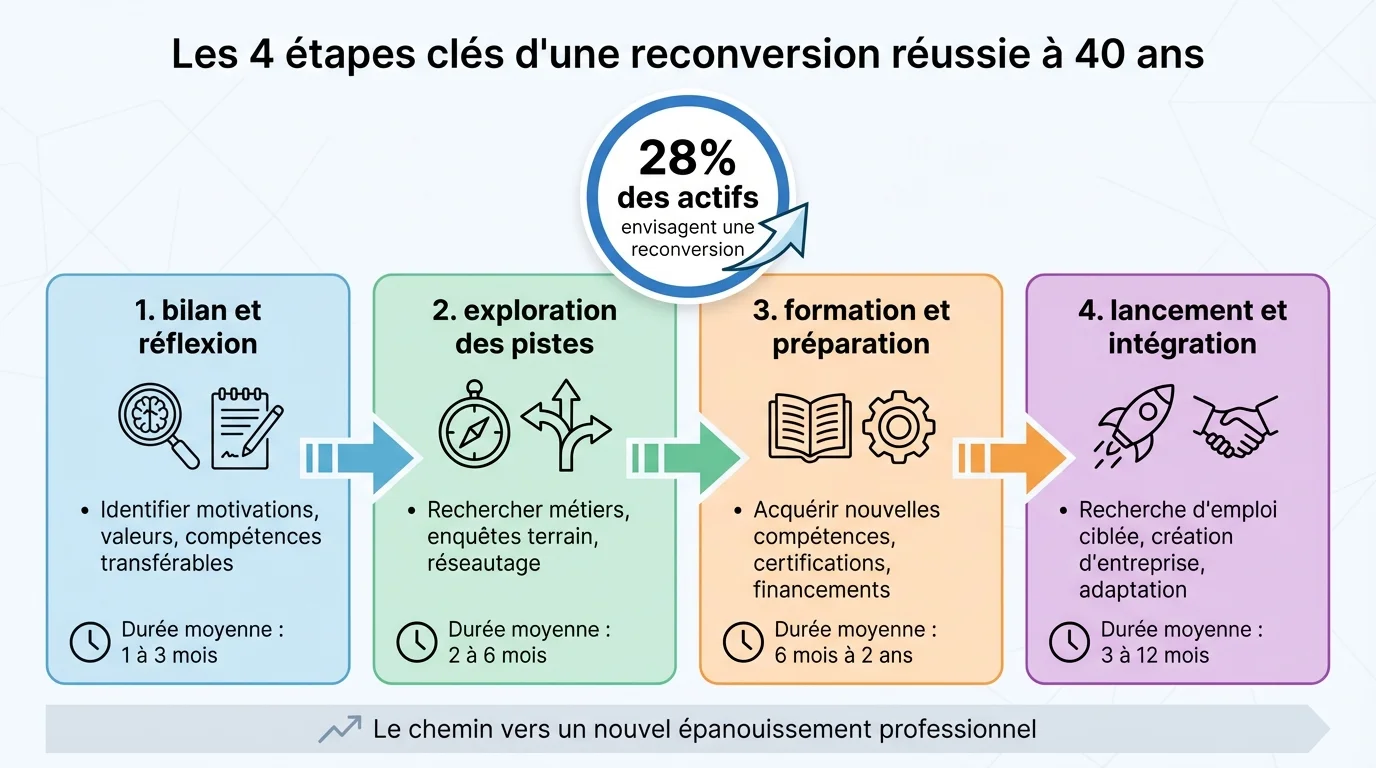 Les 4 étapes clés d'une reconversion réussie à 40 ans