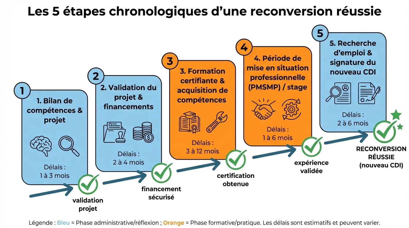 Les 5 étapes chronologiques d'une reconversion réussie
