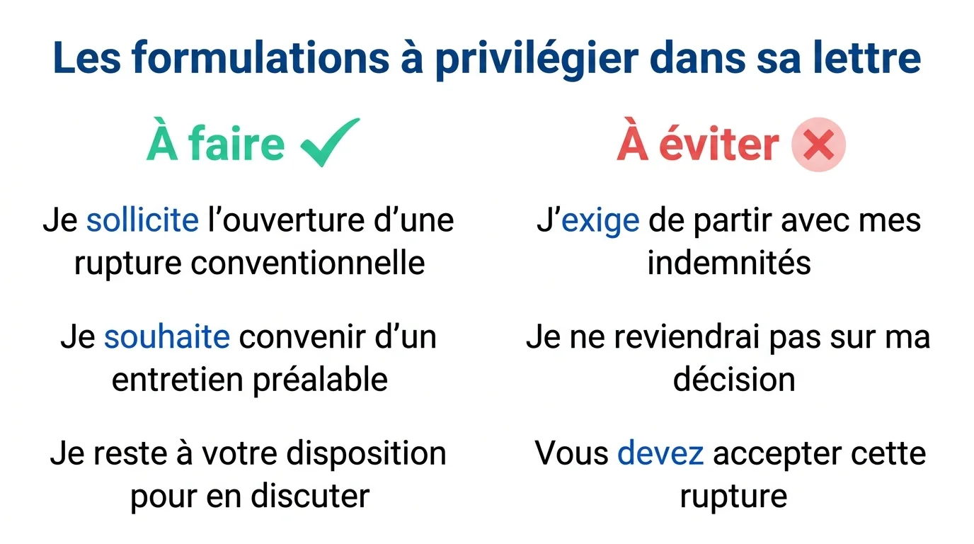 Formulations correctes et à éviter dans une lettre de rupture conventionnelle