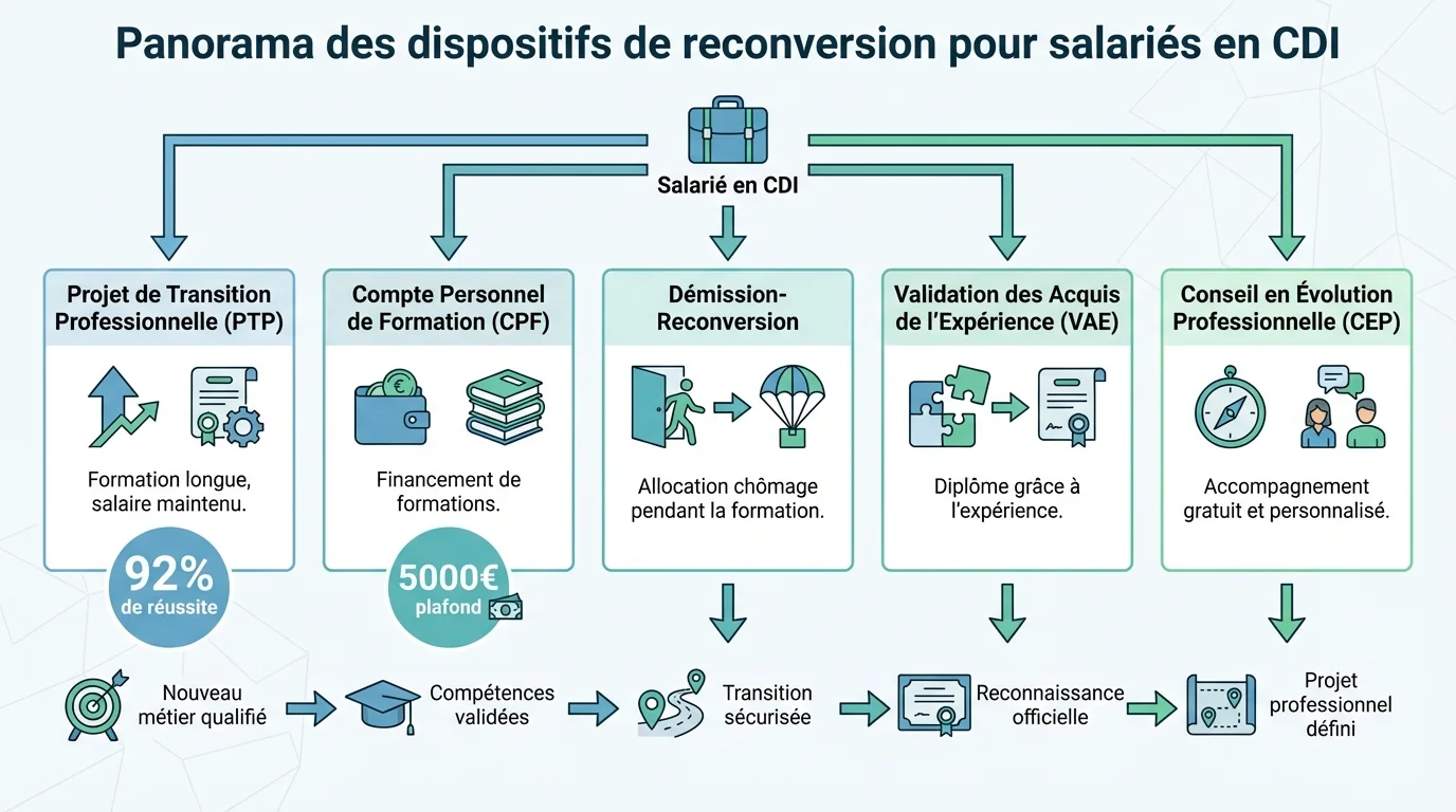 Panorama des dispositifs de reconversion pour salariés en CDI