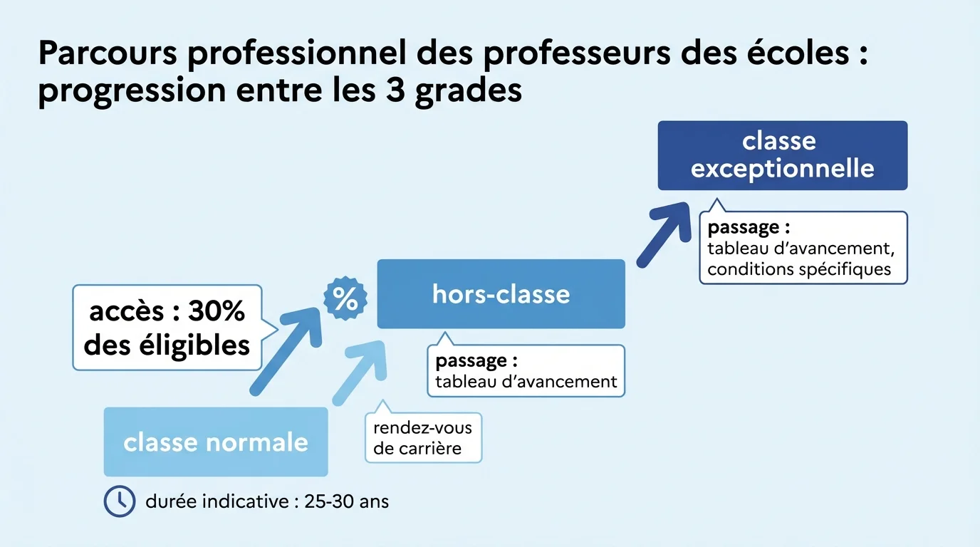 Parcours professionnel des professeurs des écoles : progression entre les 3 grades