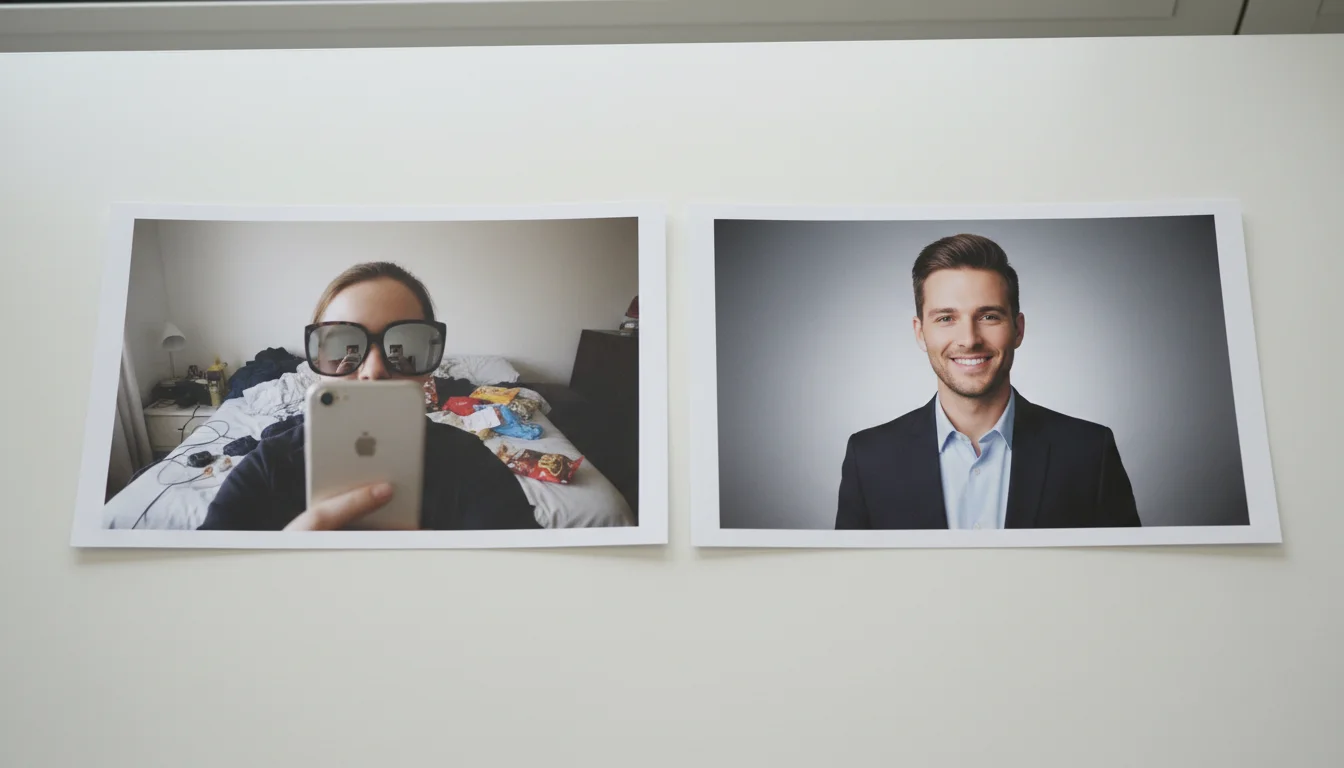 Comparaison entre une mauvaise photo LinkedIn selfie et une photo professionnelle reussie