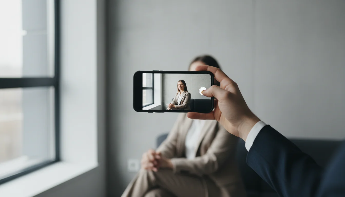 Prise de photo professionnelle avec smartphone pour profil LinkedIn pres d une fenetre