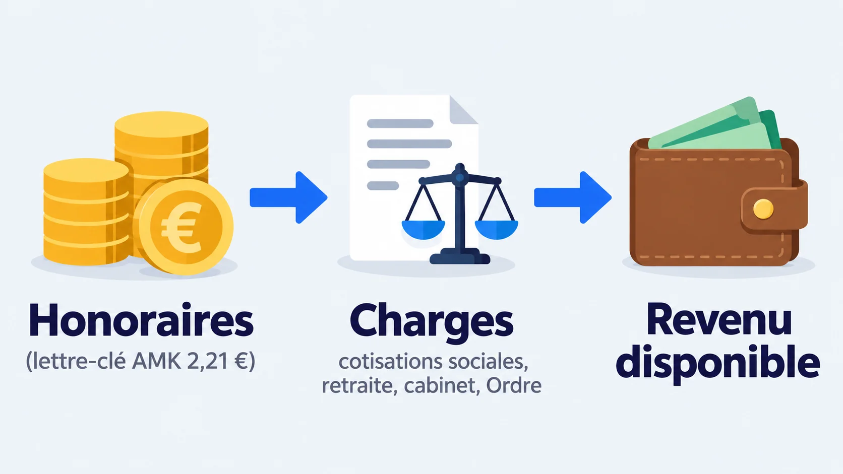 Des honoraires au revenu disponible d'un kinésithérapeute libéral : les charges déduites