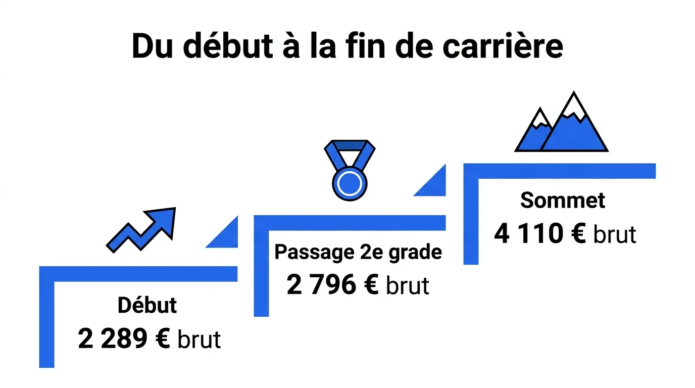 Progression du salaire de sage-femme du début à la fin de carrière, de 2 289 € à 4 110 € brut