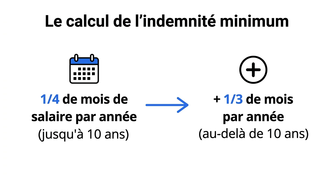 Formule de calcul de l'indemnité minimum de rupture conventionnelle : un quart puis un tiers de mois par année