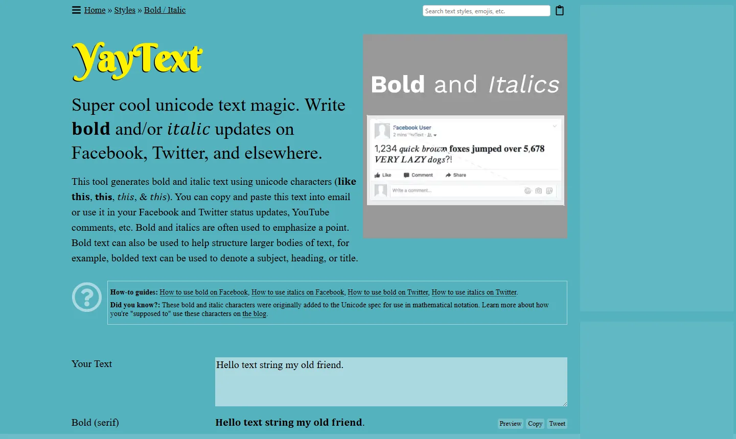 Générateur de texte en gras Unicode yaytext.com pour les posts LinkedIn